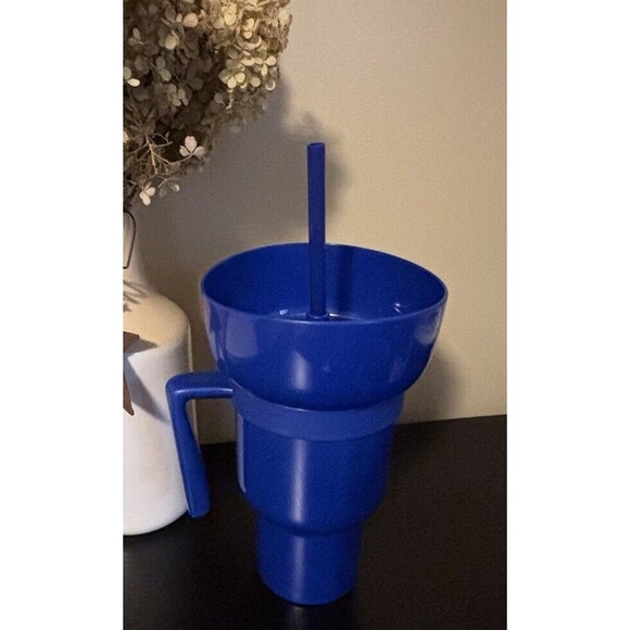 2 in 1 Portable Blue Popcorn Candy Party Holiday Drink Mix Cup w/ Handle NEW - Picture 2 of 6
